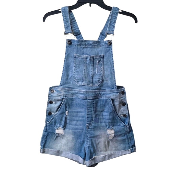 Sneak Peek Denim - Sneak Peek Blue Stetch Distressed Overalls Size Juniors Medium